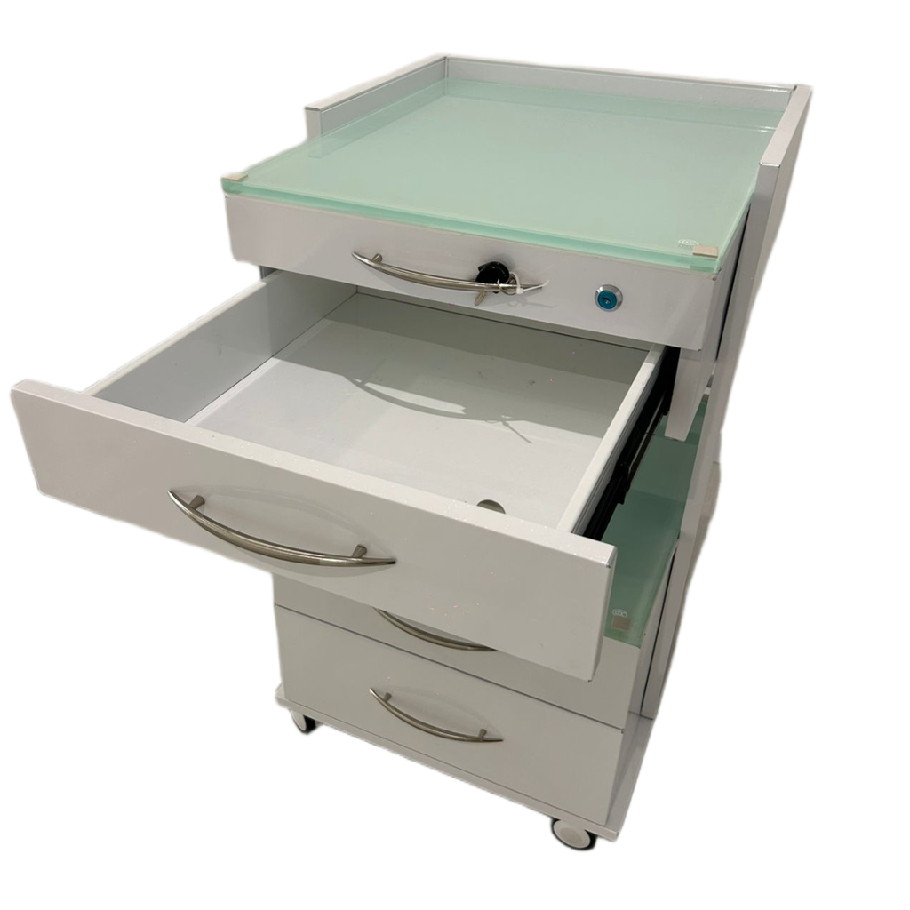 MUEBLE RODANTE CON DOBLE CAJONERA TAPA CRISTAL - MODELO ATENEA