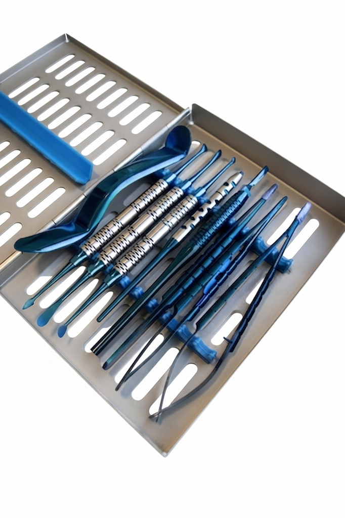 CAJA DE MICROCIRUGIA PERIODONTAL CON CASETTE METÁLICO AZUL
