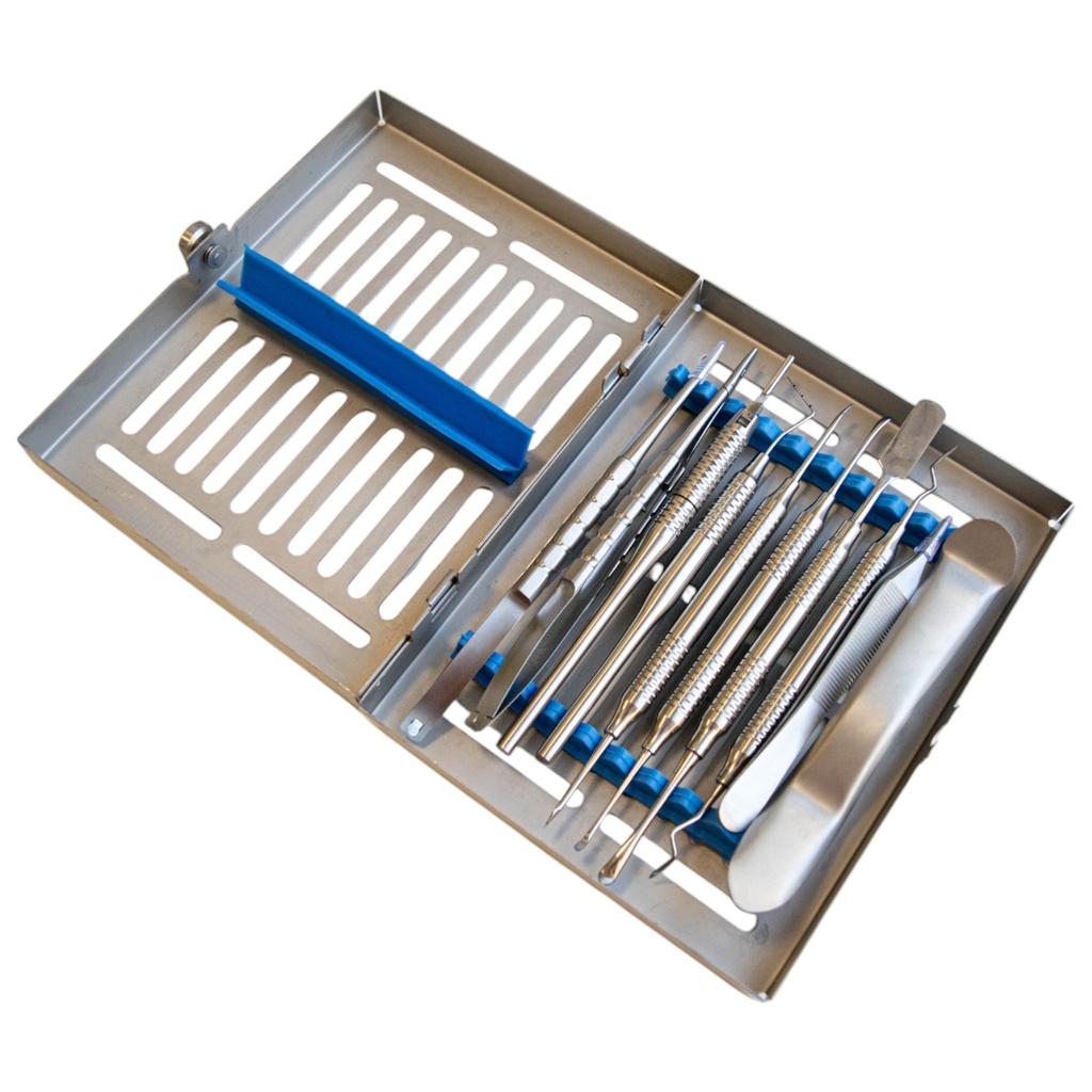 CAJA DE CIRUGIA IMPLANTOLOGICA PERIODONTAL CON CASETTE METÁLICO GRIS