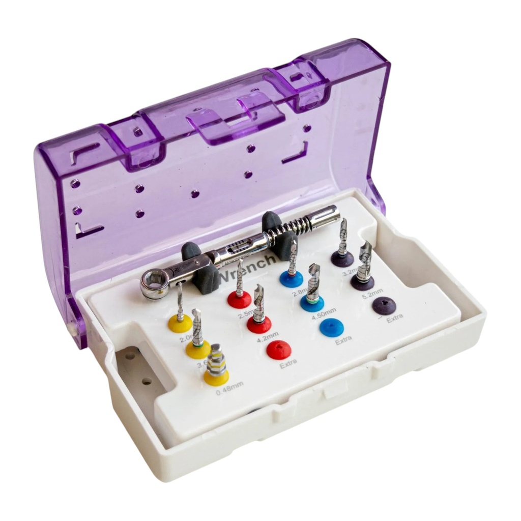 KIT DE FRESAS UNIVERSALES PARA IMPLANTES CON TORQUÍMETRO