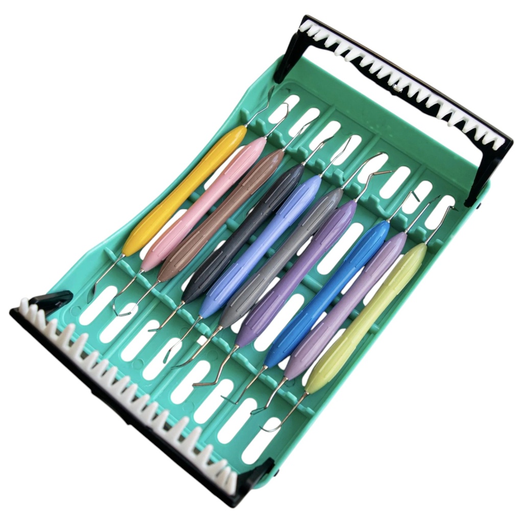 KIT DE 10 ESPATULAS PARA COMPOSITE CON CASETTE PLASTICO DE REGALO