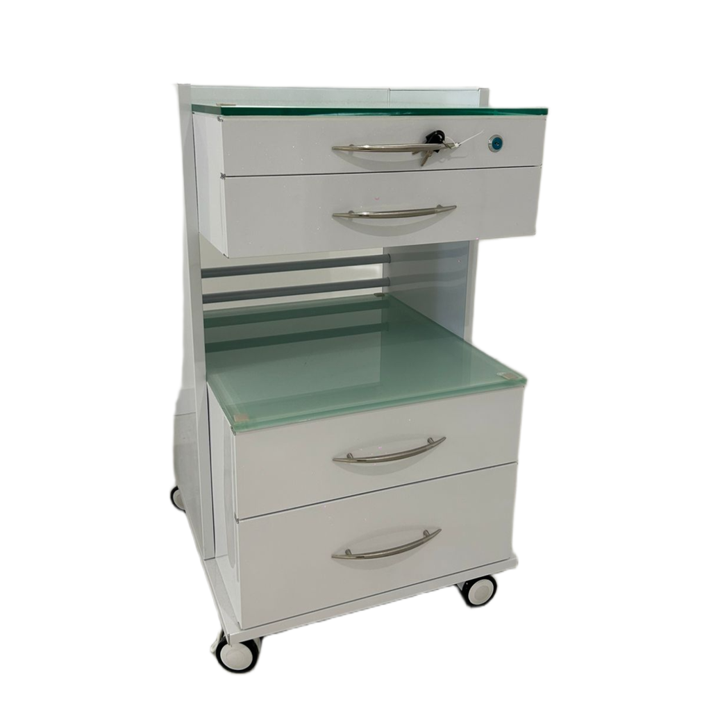 MUEBLE RODANTE CON DOBLE CAJONERA TAPA CRISTAL - MODELO ATENEA