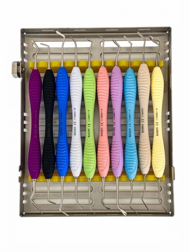 [K0005] KIT DE 10 ESPATULAS PARA COMPOSITE BADERMASTER CON CASETE METALICO